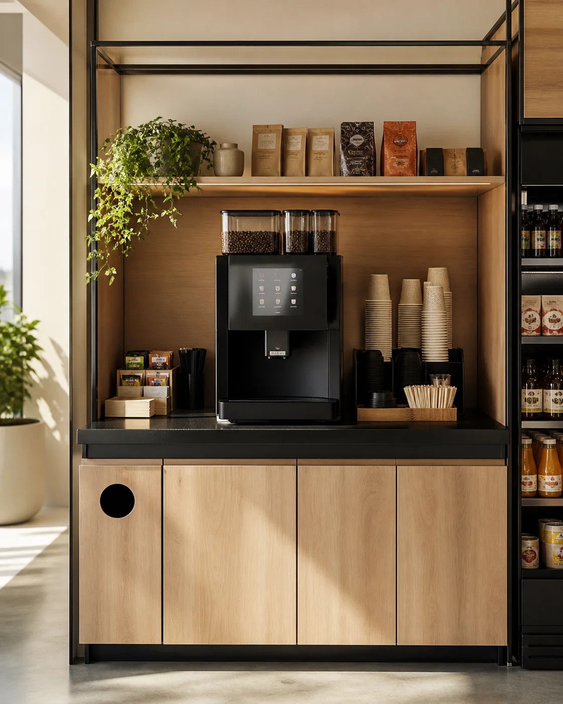Estación automática de café y bebidas calientes integrada a un MicroMarket