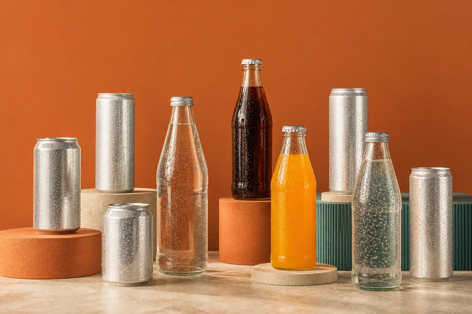 Selección ilustrativa de bebidas frías sin marcas