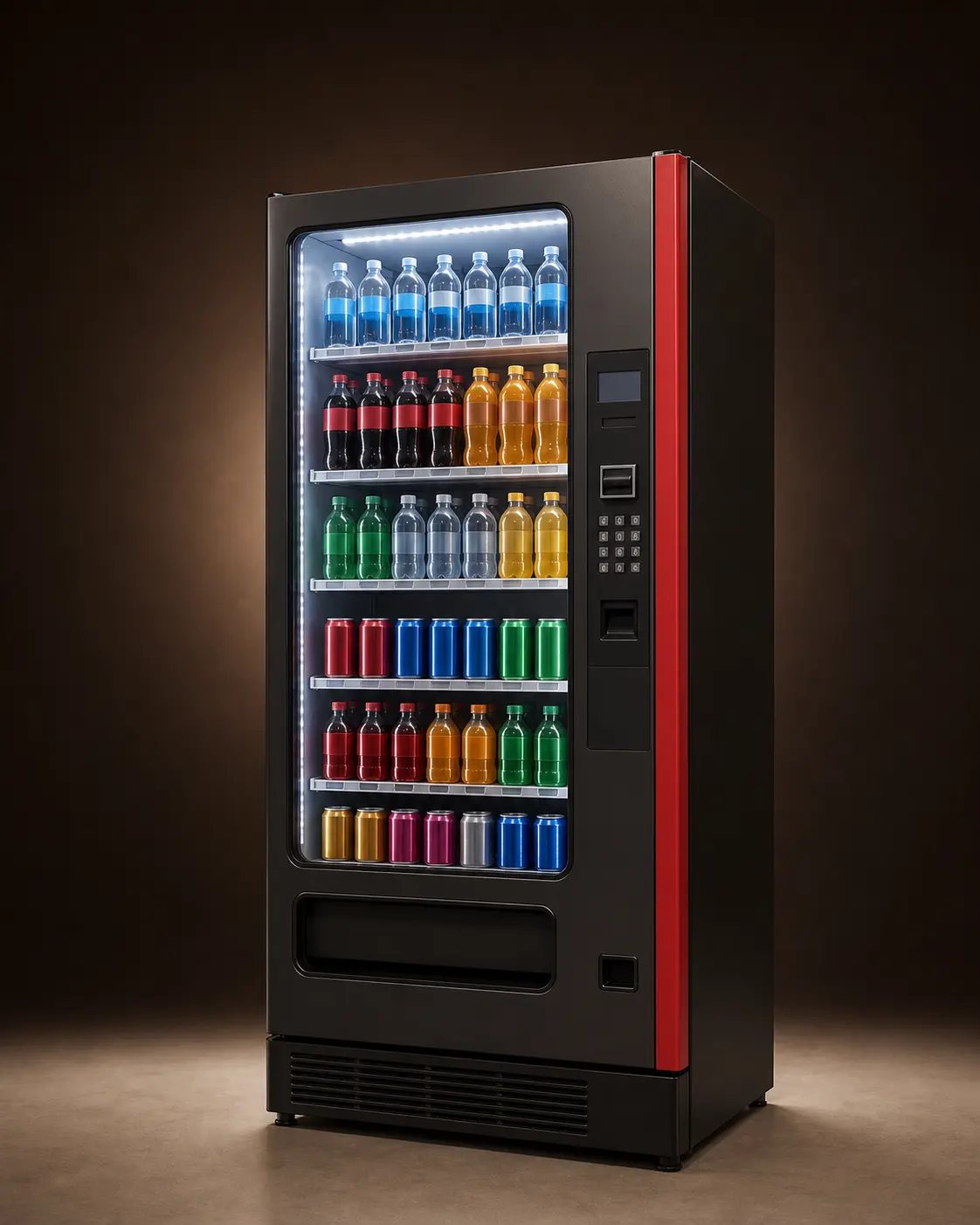 Representación genérica de una máquina de soda con vitrina de vidrio